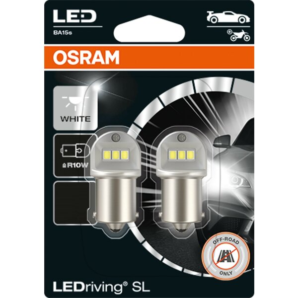 LEDriving® SL ~R10W BA15s 1.2W 12V 6000K 125 lm White 2 St. OSRAM