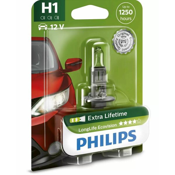 PHILIPS 12258LLECOB1 - H1 12V 55W P14.5s LongLife EcoVision 1 Stk. Blister