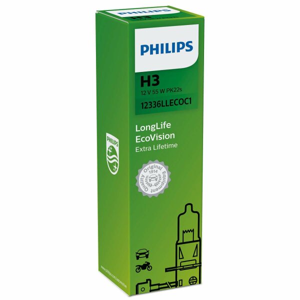 PHILIPS 12336LLECOC1 - H3 12V 55W PK22s LongLife EcoVision 1 Stk.