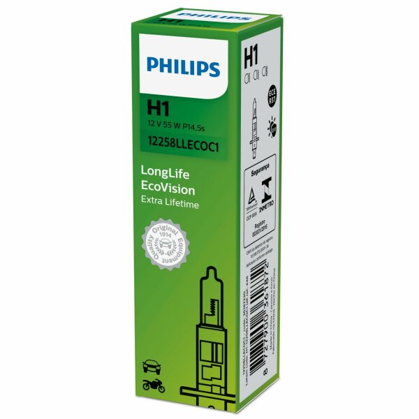 PHILIPS 12258LLECOC1 - H1 12V 55W P14.5s LongLife EcoVision 1 Stk.