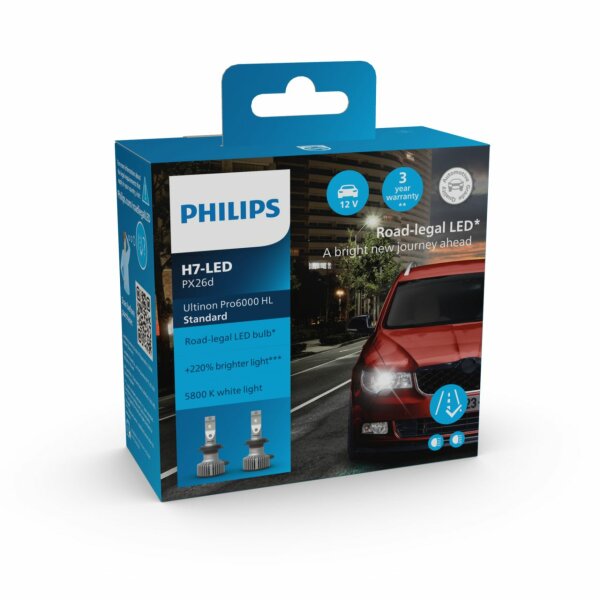 PHILIPS 11972U60SX2 - H7 12V 20W Ultinon Pro6000 LED 5800K mit Straßenzulassung Standard 2Stk.