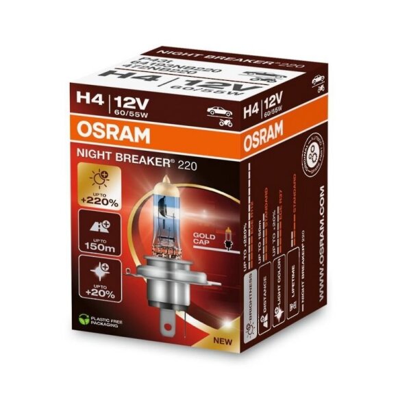 OSRAM 64193NB220 - H4 12V 60/55W P43t NIGHT BREAKER® 220 +220% 1 Stk.