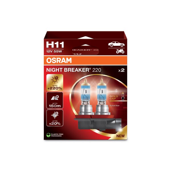 OSRAM 64211NB220-2HB - H11 12V 55W PGJ19-2 NIGHT BREAKER® 220 +220% 2 Stk.