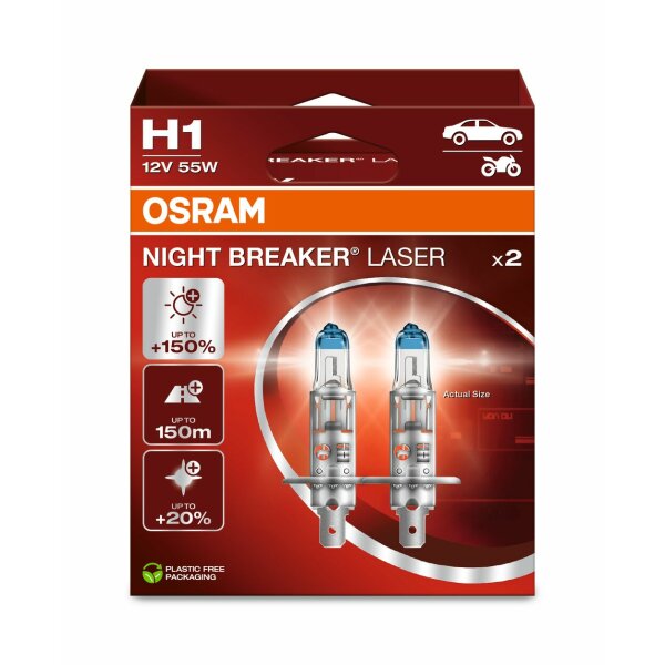 OSRAM 64150NL-2HB - H1 12V 55W P14.5s NIGHT BREAKER® LASER +150% mehr Helligkeit 2 Stk.