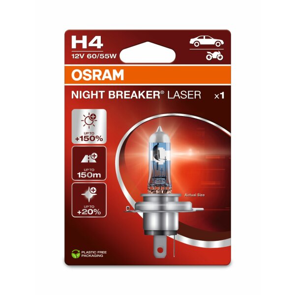 OSRAM 64193NL-1BL - H4 12V 60/55W P43t NIGHT BREAKER® LASER +150% mehr Helligkeit 1Stk. Blister