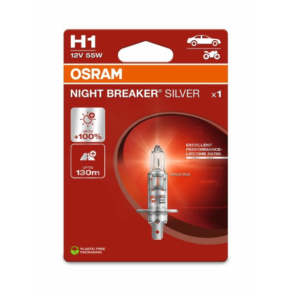 OSRAM 64150NBS-1BL - H1 12V 55W P14.5s NIGHT BREAKER® SILVER +100% 1 Stk.