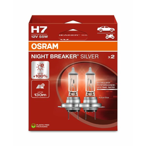 OSRAM 64210NBS-2HB - H7 12V 55W PX26d NIGHT BREAKER® SILVER +100% 2 Stk.