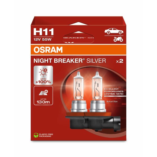 OSRAM 64211NBS-2HB - H11 12V 55W PGJ19-2 NIGHT BREAKER® SILVER +100% 2 Stk.