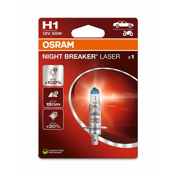 OSRAM 64150NL-1BL - H1 12V 55W P14.5s NIGHT BREAKER® LASER +150% mehr Helligkeit 1 Stk.