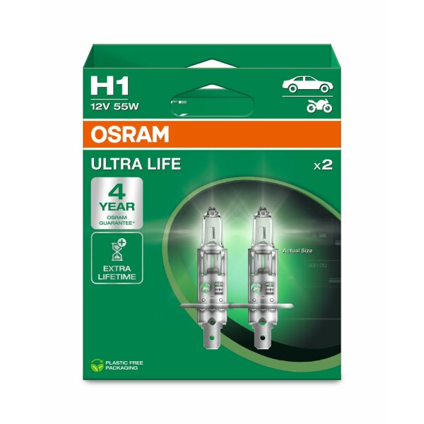 OSRAM 64150ULT-2HB - H1 12V 55W P14.5s ULTRA LIFE 4 Jahre Garantie 2Stk.