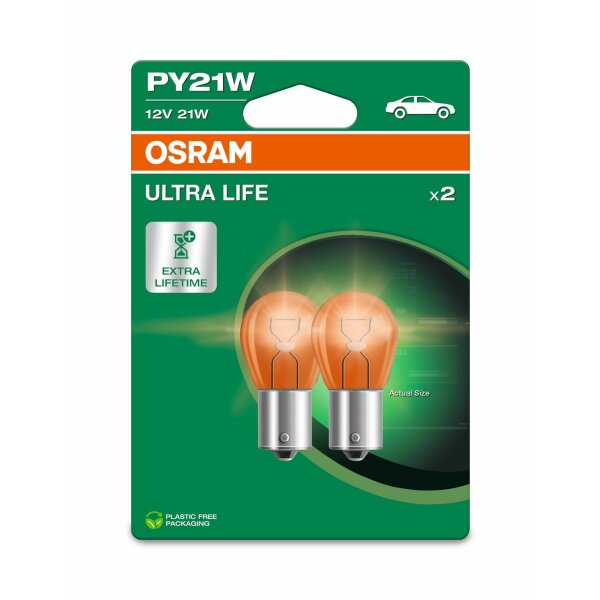 OSRAM 7507ULT-2BL - PY21W 12V 21W BAU15s (gelb) ULTRA LIFE 2Stk. Blister