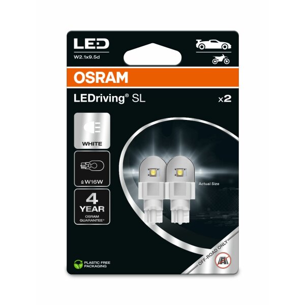 OSRAM 921DWP-2BL - W16W 12V 2W (16W) W2.1x9.5d LedRiving Cool White 6000K 2Stk. Blister